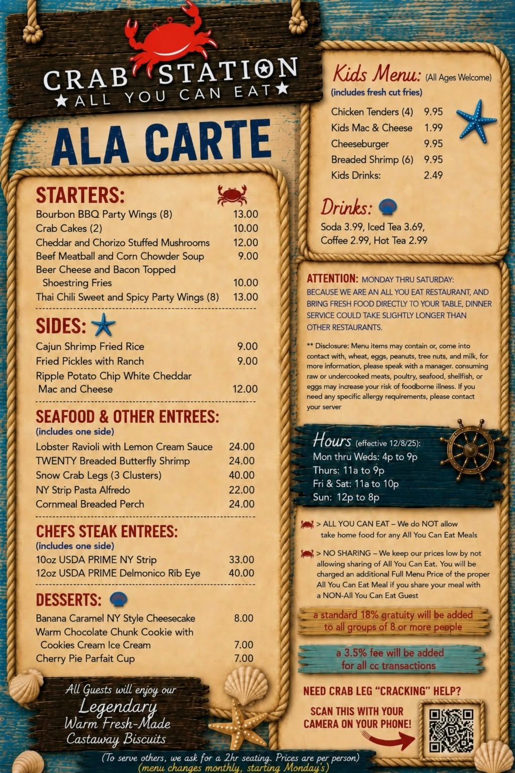 Crab Station À La Carte menu
